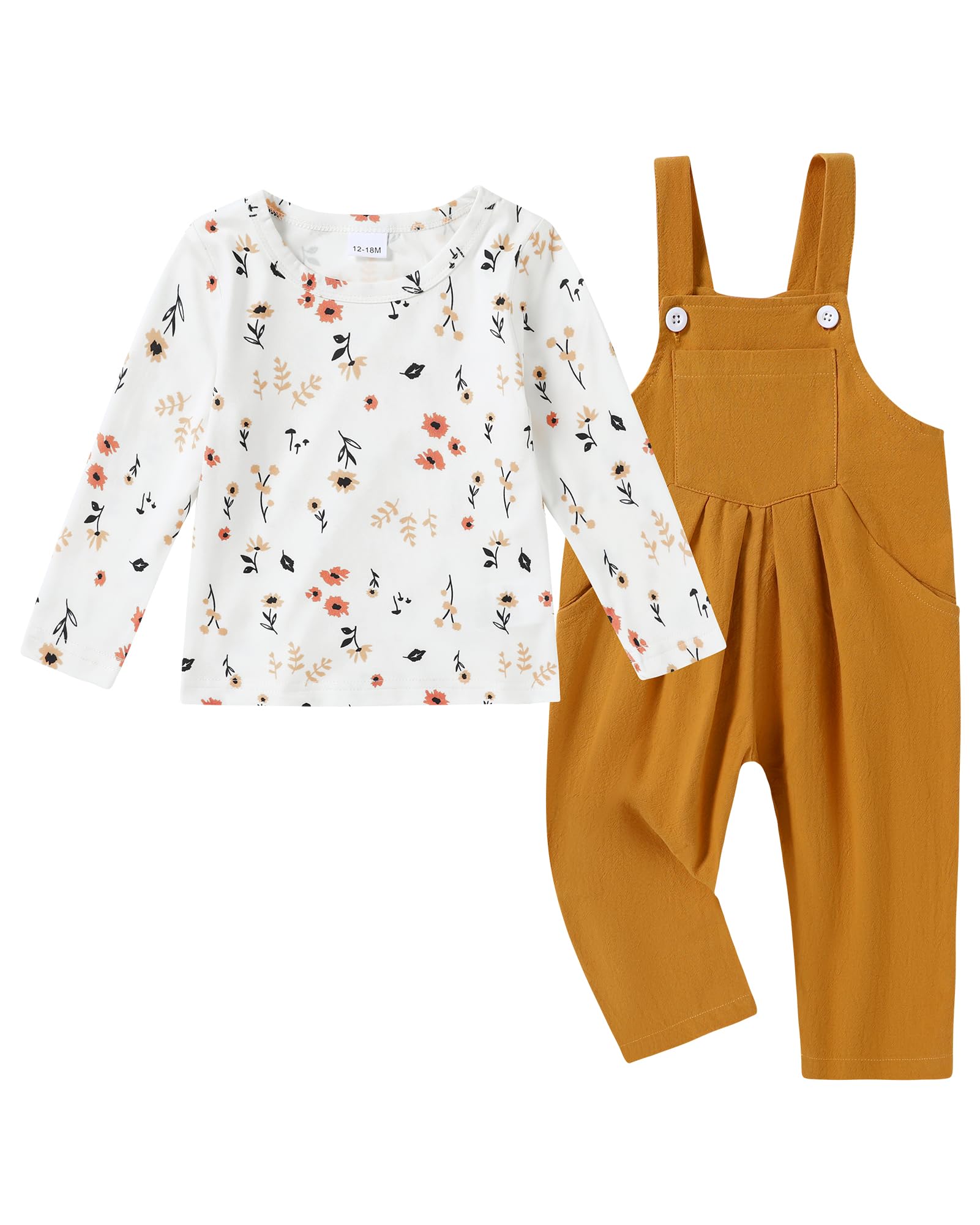 ZOEREA Toddler Girl Clothes 1-5T Baby Girl Outfits Fall Winter Stripe Floral Long Sleeve Top+Bib Overall Pants 2Pcs Clothing