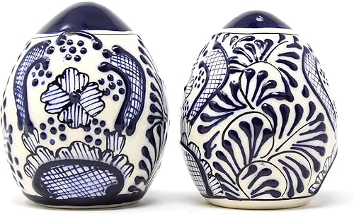 Encantada - Juego de salero y pimentero mexicano pintado a mano, hecho a mano, colección de tinta, negro y blanco, (MC085I-K2)