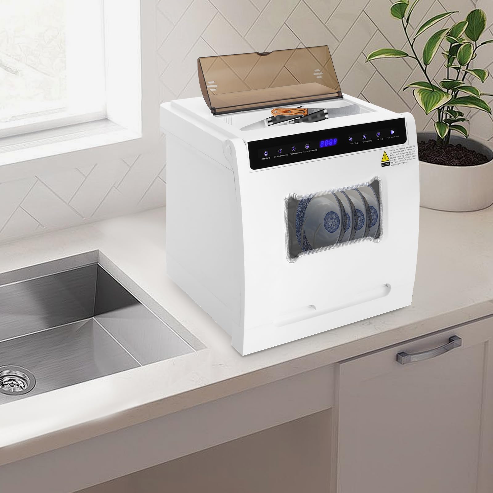 Mesa compacta para lavavajillas, eficiente energéticamente y silenciosa, 52 dB, 6 programas, incluye desinfección y secado, para cocina, autocaravana, apartamento, 46 cm, color blanco