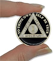 Vista 5 de Moneda de sobriedad de 10 años Ficha de aniversario de recuperación de chip AA Triplate (negro)