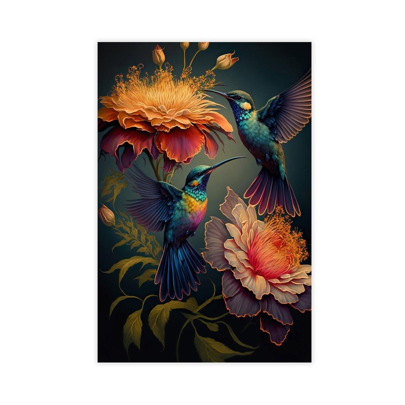 Qnvjqkdsi Unframe Humming Bird Flower Art (1) Canvas Poster Bedroom Decor Landscape Office Room Decor Gift 24" L X 36" W