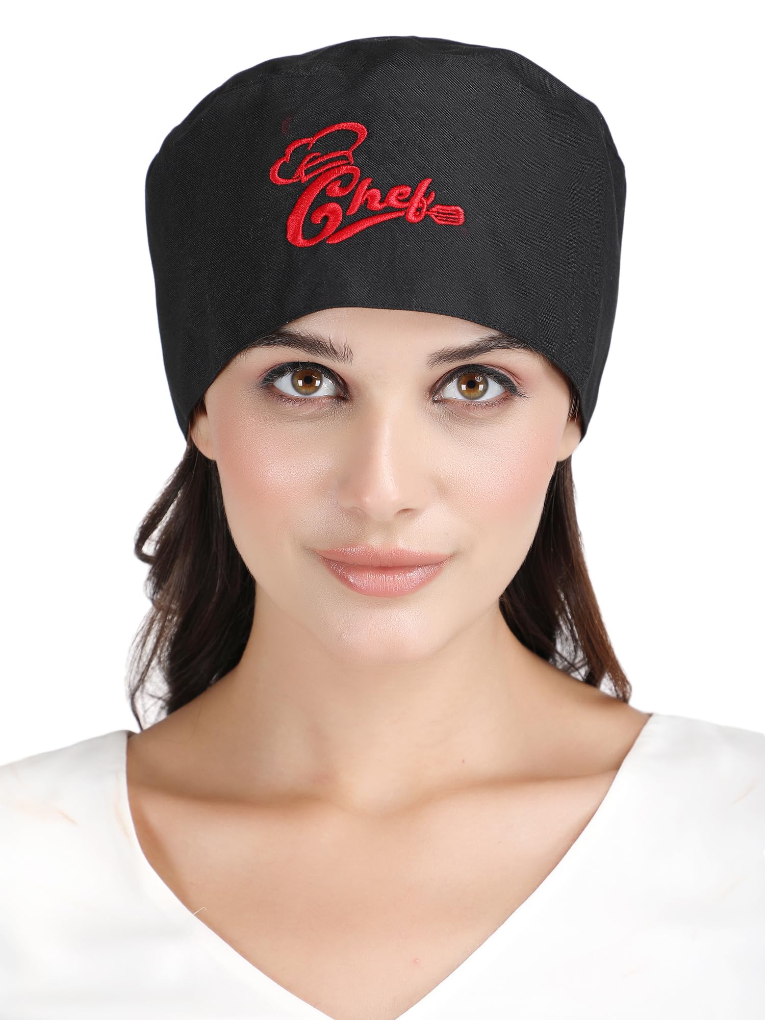 Chef Hats, Skull Cap Adults with Chef Logo Embroidered for Baker, Sous Chef, Head Chef, Kitchen Cooking Chef (Polycotton, Black)