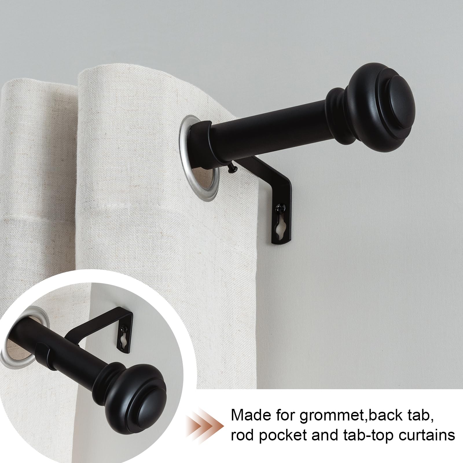 BellaHills Curtain Poles for Windows 25mm Single Curtain Rod with Classic Finials 76 to 349 cm - Image 2