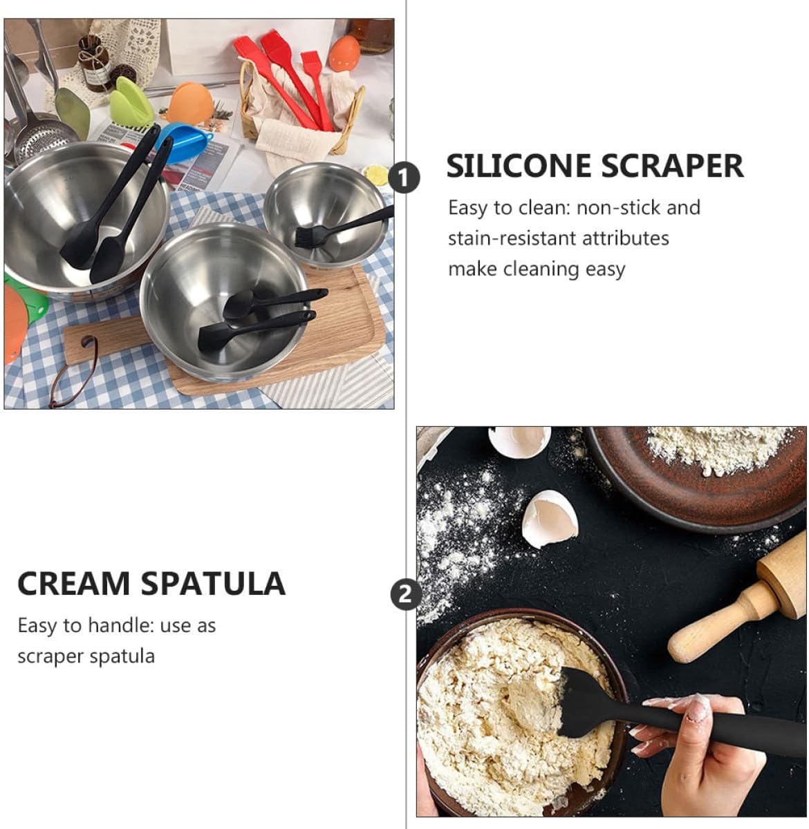 Lurrose 9pcs Black Silicone Baking Tool Set with Cream Spatula, Butter Scraper, and Cake Scraper, Heat-resistant Kitchen Utensils for Decorating and Mixing