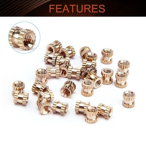 Miniatura 3 de MroMax Tuercas de inserción moleteadas M2.5, rosca hembra M2.0.197x0.157x0.150 in Tuercas de incrustación de cobre métricas a través de roscado