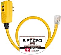 Vista 1 de Iron Forge Cable Cable de extensión GFCI iluminado para exteriores de 3 pies - Cable de extensión SJTW amarillo resistente 12/3 con enchufe