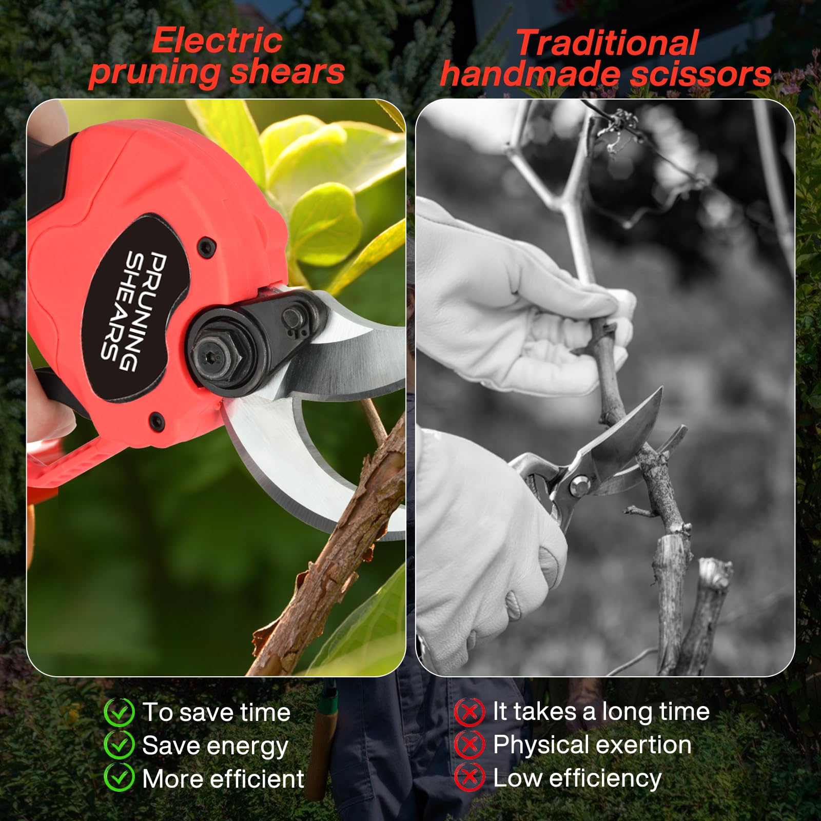 Tijeras de Podar Eléctricas 40 mm con 2 Baterías 3.0Ah | Podadora eléctrica con corte progresivo, ideal para huertos, jardines y parques, autonomía prolongada para poda eficiente