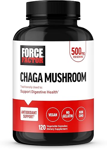 Force Factor Cápsulas de hongos Chaga, suplemento de hongos para apoyar la salud intestinal y la digestión, hechas de hongos reales, veganas, sin