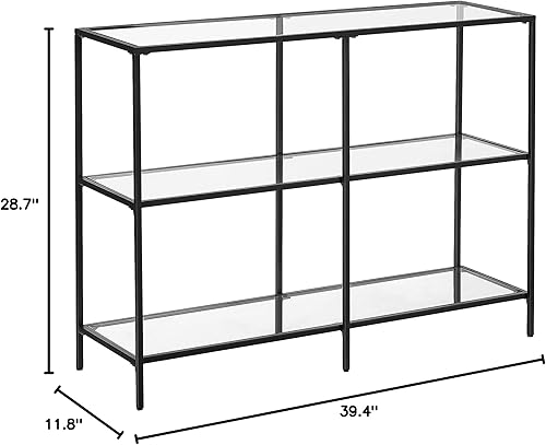 Miniatura 3 de VASAGLE Mesa consola de 39.4 pulgadas con 3 estantes, mesas de sofá, mesa de entrada moderna, marco de metal, estante de vidrio templado, entrada,
