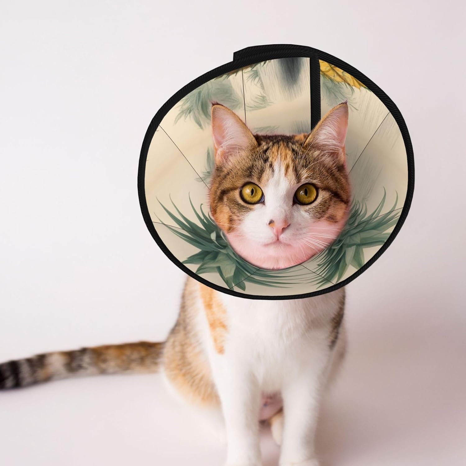 Pineapple Print Cat Cone Collar, Adjustable Elizabethan Collar, Soft Dog Recovery Collars, for Small Large Cats