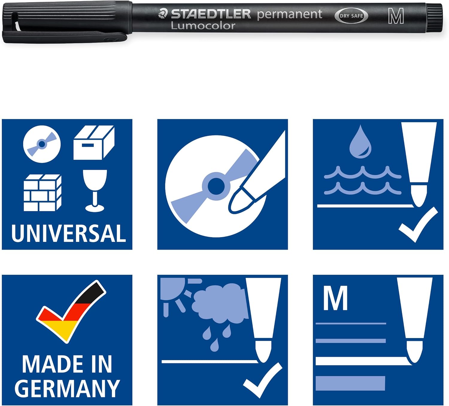 Staedtler Lumocolor Universal Pen, Medium, Felt Tip, Permanent Marker, 1.0mm, Black 317-8