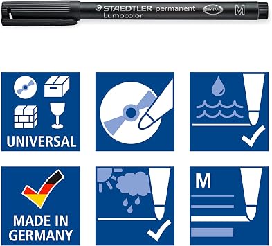 STAEDTLER 317-9 Lumocolor Permanent Pen, Medium Line Width, 1.0mm - Black (Box of 10)