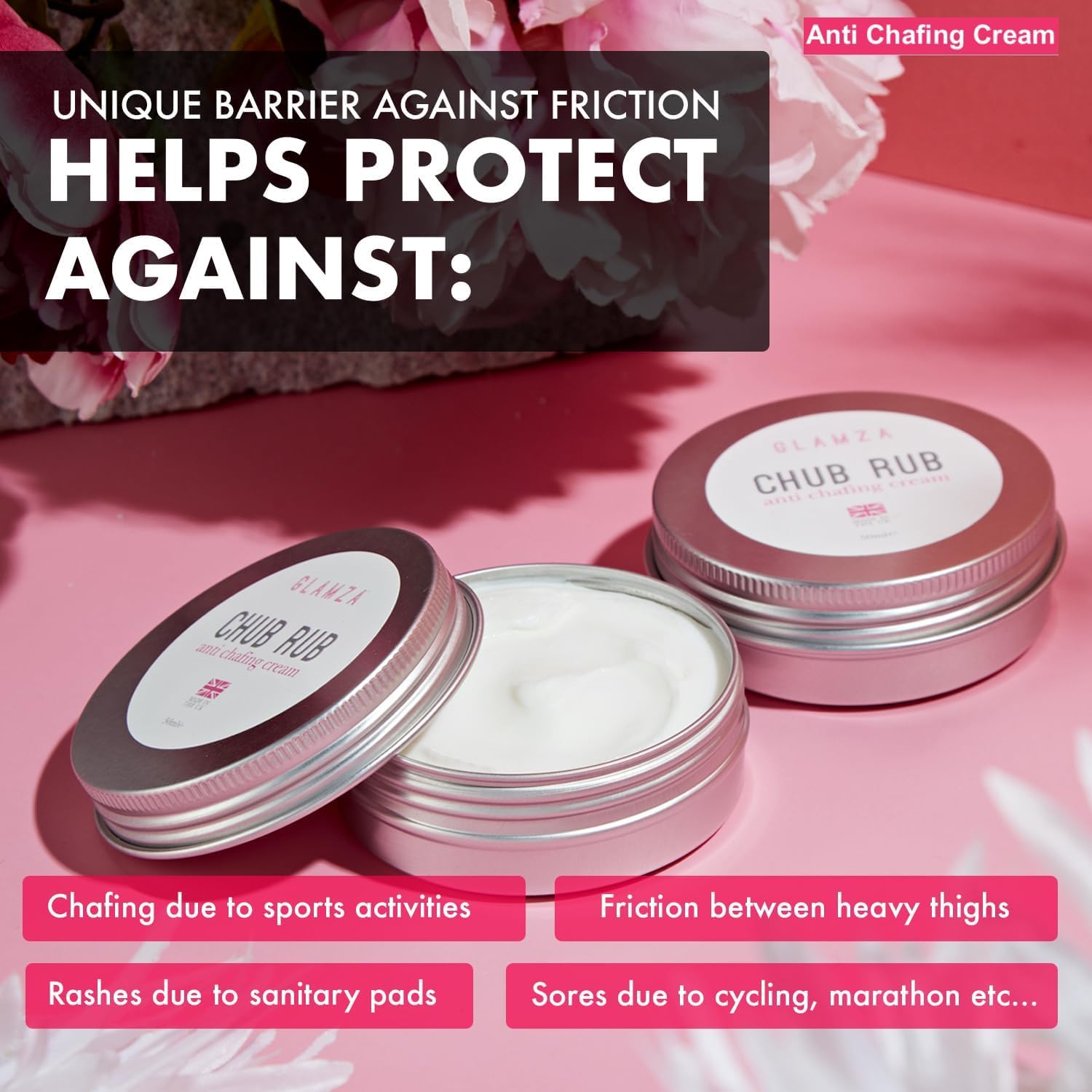 2x 50ml Glamza Chamois Cream Chub Rub’ Anti Chafing Cream for Men & Women - Bundled by Smart Cutie, 50 ml (Pack of 2) - Image 3