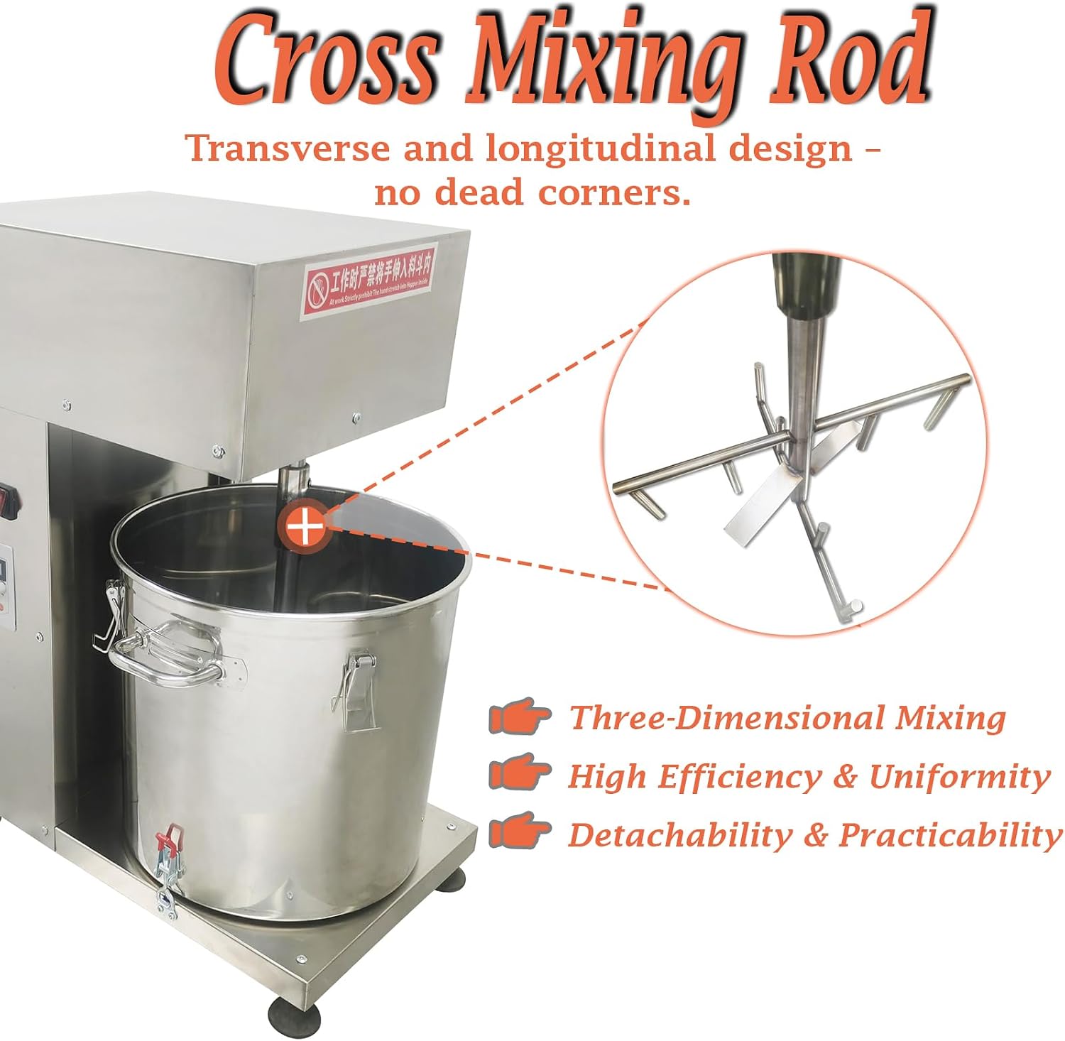 43L Commercial Meat Mixer, Multifunctional Electric Food Stuffing Blender, 0-200RPM Variable Speed Stainless Steel Mixing Machine for Sausage Vegetable Sauce, Detachable Barrel, 220V 2.2KW