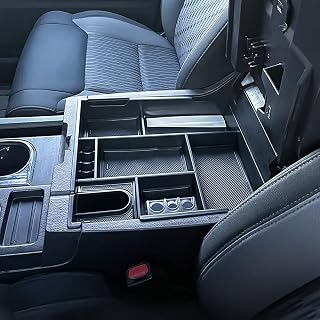 Center Console Organizer Compatible with 2014-2017 2018 2019 2020 2021 Tundra Accessories, Crewmax Interior Armrest Underseat Storage Box- Full-Coverage Insert Tray, Black Trim