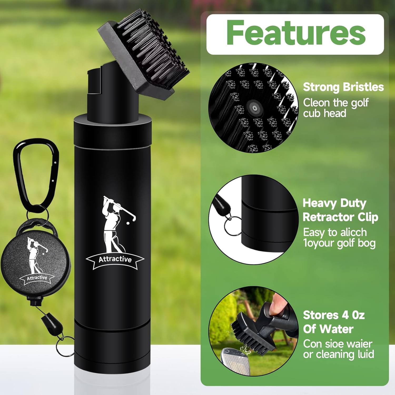 ATTRACTIVE Golf Club Cleaner Set, Includes Golf Water Brush and Waffle Pattern Golf Towel. Golf Club Brush/Golf Accessories for Men/Golf Gifts - Image 3