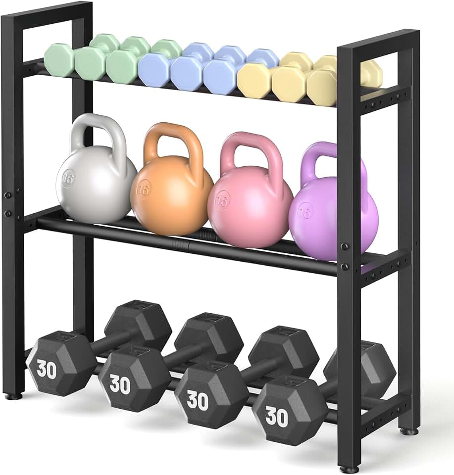Dumbbell Rack Stand Only, Weight Rack for Home Gym, Heavy-Duty Kettlebell Rack, 3 Tier… product photo