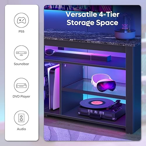 Miniatura 3 de Bestier Soporte de TV para TV de 70 pulgadas, centro de entretenimiento alto con 2 luces LED, consola de TV para juegos con almacenamiento para PS5,