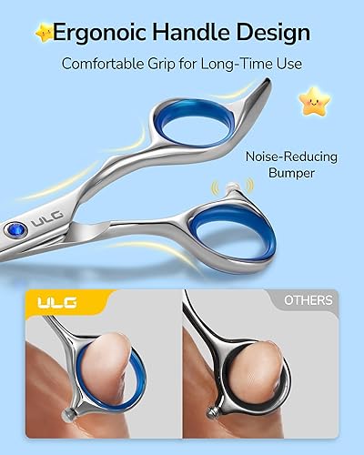 Miniatura 3 de ULG Tijeras de corte de pelo para niños, tijeras de seguridad de punta redonda de 6.5 pulgadas para cortar y recortar el cabello, asas ergonómicas