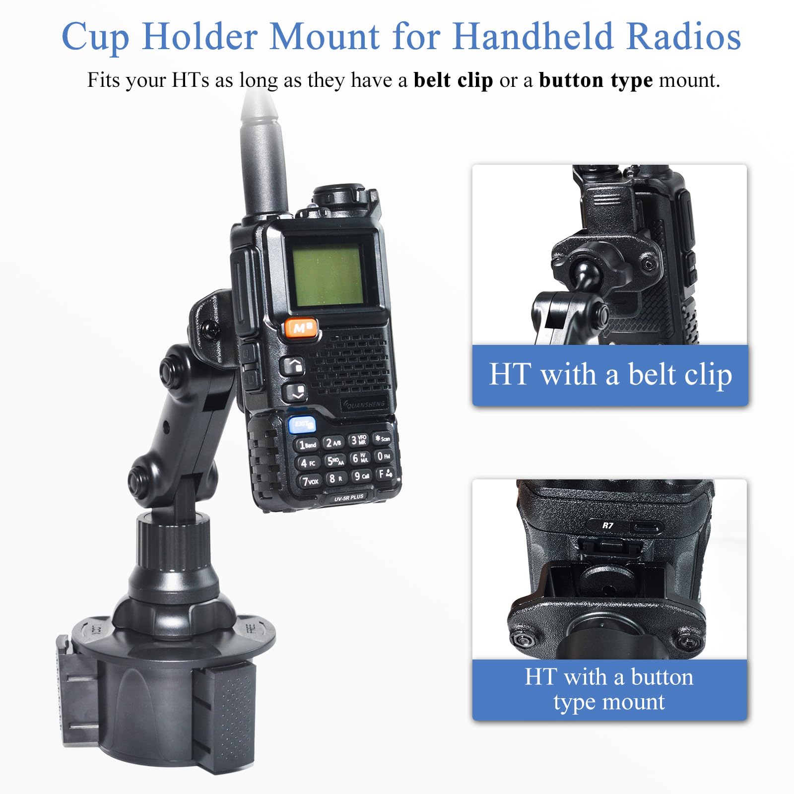 Support de Talkie Walkie pour Porte-Gobelets de Voiture, Porte Radio/Micro Radio avec bras de support à angle réglable, Compatible avec Motorola Kenwood Wouxon Baofeng Quansheng Midland Radio
