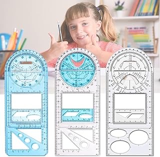PARTSPOWER Multifunctional Geometric Rulers Drawing Tools, Creative Arting Craft Draft Template Drawing Measuring Tool for Kids Students Office, Drawing Measuring Ruler Math Material (3 Packs)