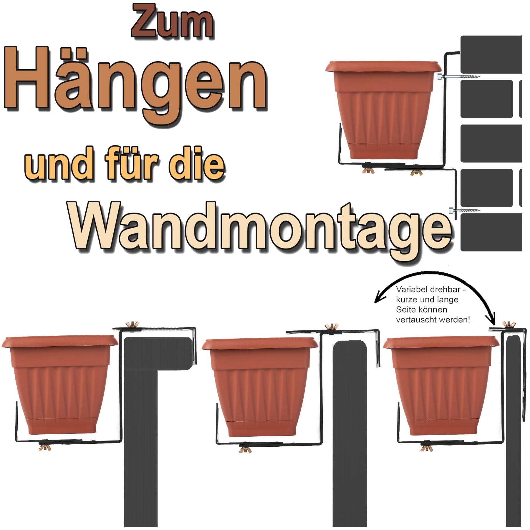 BigDean Blumenkastenhalterung 10 Stück Anthrazit für Balkon und Geländer – einfache Befestigung für Pflanzkästen und Blumenkästen – 3 Fach Verstellbarer Kastenhalter – Balkonkastenhalter