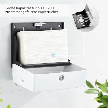 Paper Towel Dispenser Wall Mounted Tissue Box Dispenser Commercial Towel Dispenser for Kitchen Bathroom Office Restaurant Holds 200 Sheets (White)