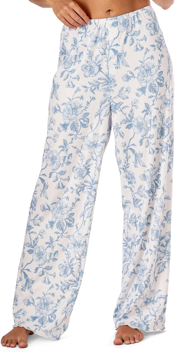 Hello Mello Snooze Fest Ribbed Pants for Women Soft Stretch Lounge Pajama Pants with Elastic Waist