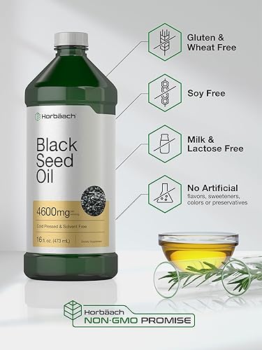 Miniatura 5 de Horbäach Black Seed Oil Liquid | 16oz | 4600mg | Cold Pressed Nigella Sativa Supplement | with Omega 6 & 9 | Vegetarian, Non-GMO, Gluten Free, and