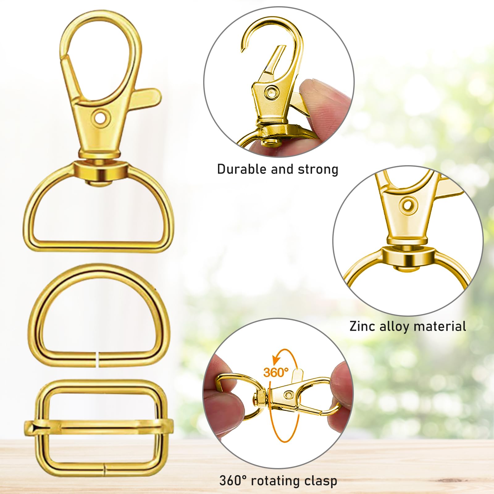 Berkelen Mousqueton Pivotants avec Boucle en Métal Tri-Glide, Anneaux