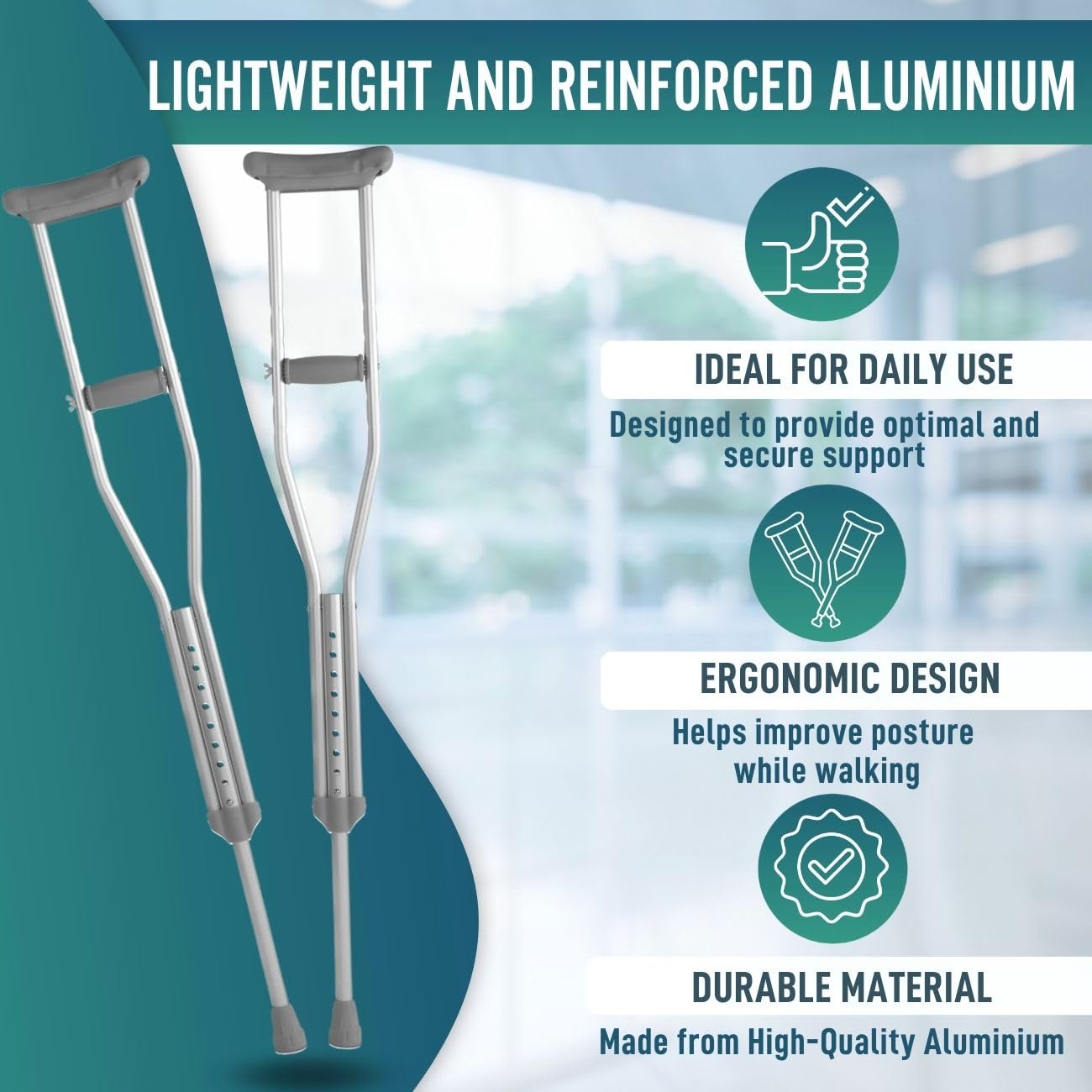 OrtoPrime Kule dla dorosłych AXILARES Pack x 2 sztuki regulowane aluminiowe ortopedyczne