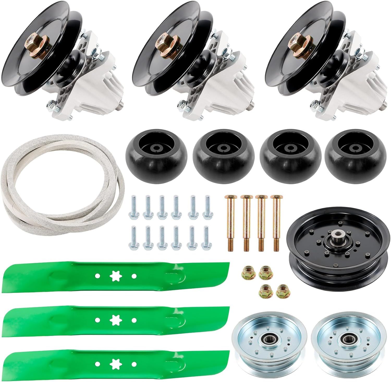 54" Mower Deck Spindle Rebuild Kit Compatible with Cub Cadet ZT1-54 ZT2-54, Troy-Bilt Mustang Z54, Craftsman Z560 54-Inch Deck – Includes 3 Spindles 918-06978, Blades, Idlers, Wheels & Belt