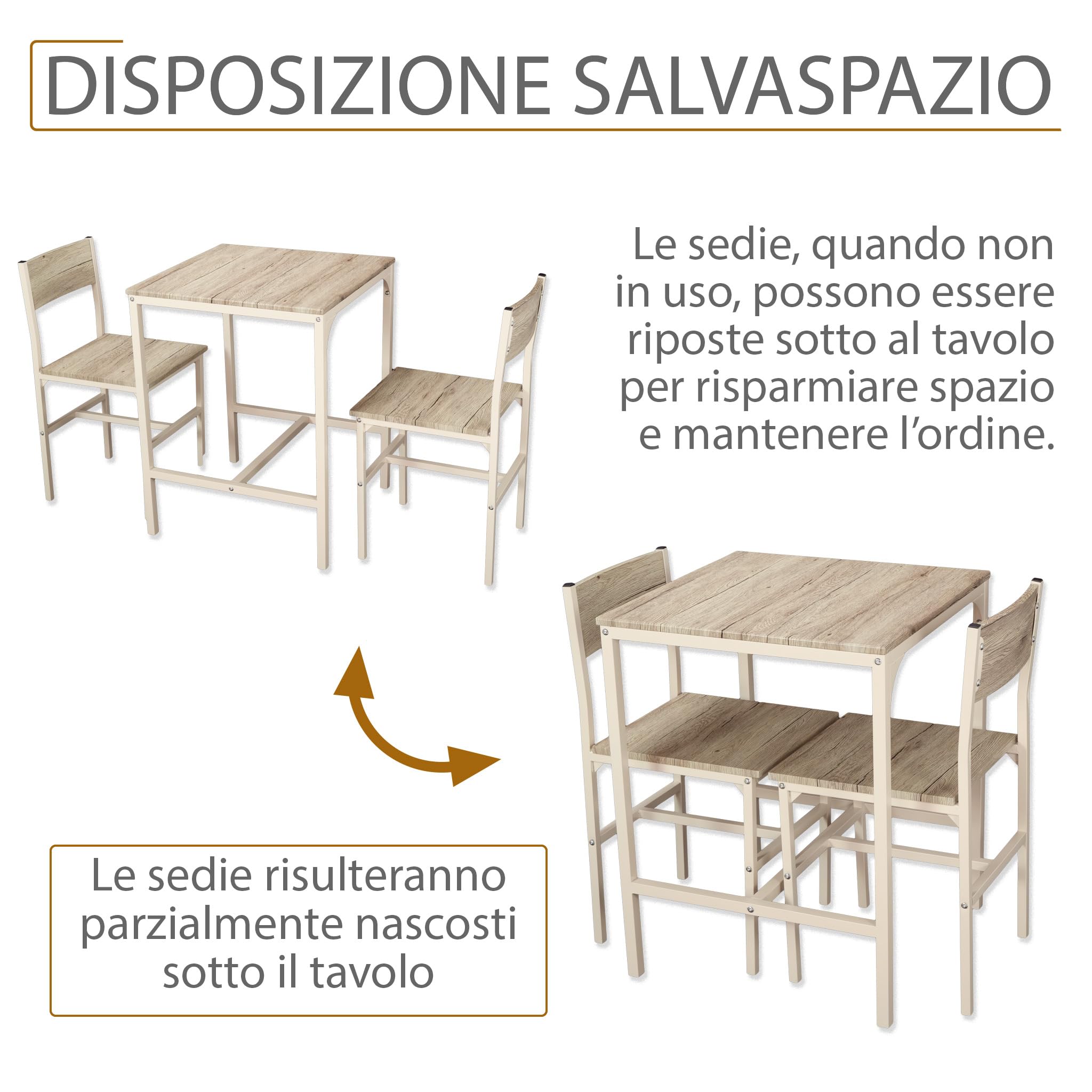 yelloo - Tavolo Bar con Sgabelli Salvaspazio, Angolo Bar per Casa, Tavolino Bar uso Interno, Ideale per Birreria, Pizzeria, Perfetto per Arredare Casa con Stile (Portofino - Tavolo + 2 Sedie)