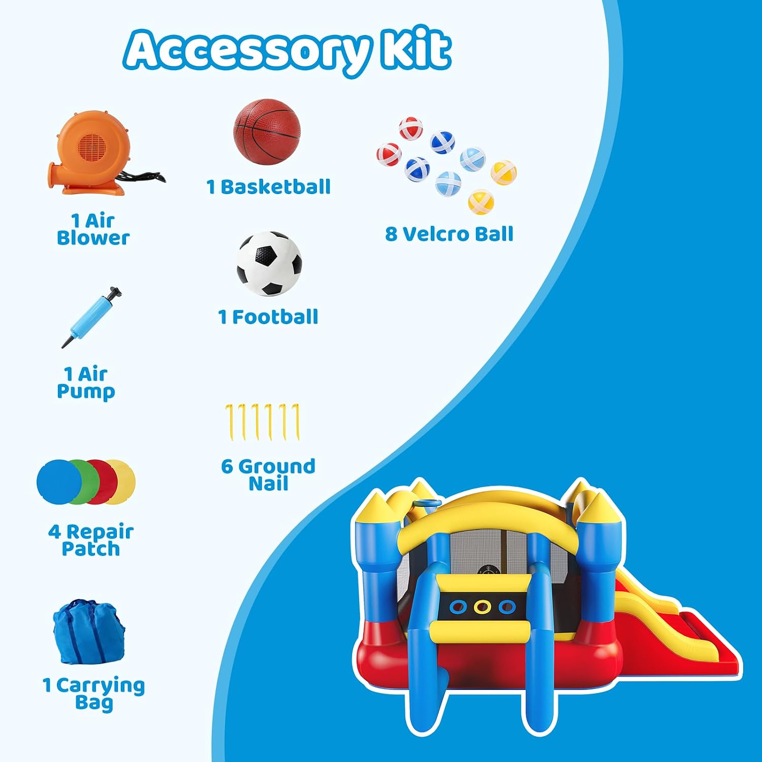 Bounce House, Inflatable Bouncer with Air Blower, Jumping Castle with Slide, Family Backyard Bouncy Castle, Durable Sewn with Extra Thick Material, Idea for Kids