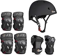 JBM Adult & Kids Skating Protective Gear Set: Helmet, Knee, Elbow Pads & Wrist Guards for Skateboard, Roller, Inline Skating & Scooters