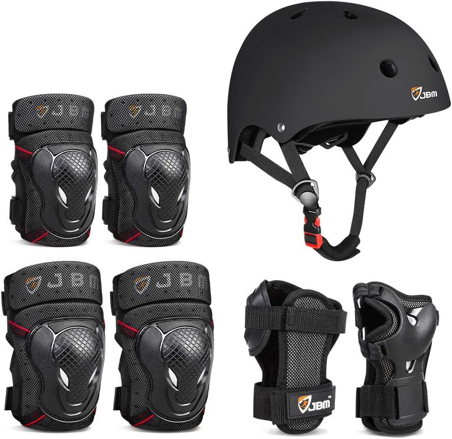JBM 4 Sizes Extra Pads Diamond Curved Series Full Protective Gear Set Multi Sport Helmet, Knee and Elbow Pads with Wrist Guards, for Biking, BMX, Scooter, Skateboard, Inline Skating and Others