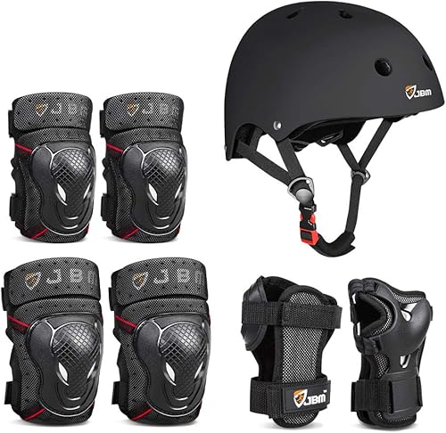 JBM 4 Sizes Extra Pads Diamond Curved Series Full Protective Gear Set Multi Sport Helmet, Knee and Elbow Pads with Wrist Guards, for Biking, BMX,