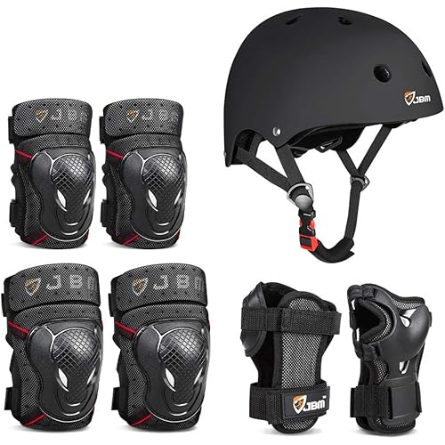 JBM Adult & Kid Skating Protective Gear Set Sktaeboard Helmet Knee and Elbow Pads with Wrist Guards for Inline Roller Skating, Scooter, Skateboarding