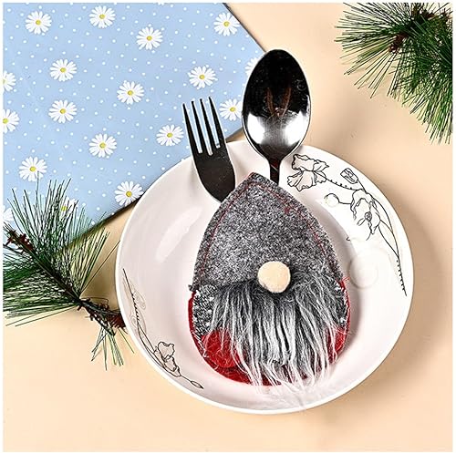 Miniatura 4 de Juego de 8 soportes de vajilla de Navidad, gnomos, cuchillos y tenedores, fundas para Acción de Gracias, Año Nuevo, Navidad, fiestas, decoración de