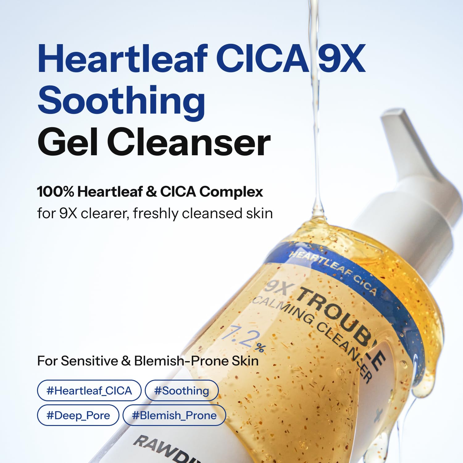 Heartleaf Cica 9X Soothing Gel Cleanser, BHA Salicylic Acid & Ceramide Exfoliating Face Wash, Pore Care for Sensitive Skin, Korean Skincare (5.07 Fl Oz / 150ml)