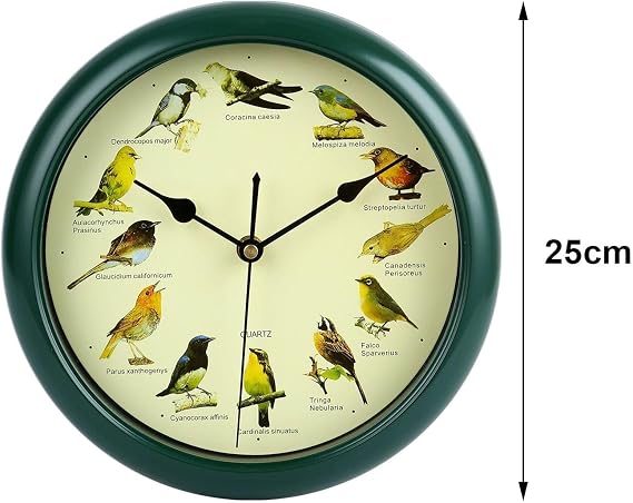 Baoblaze Auto Flip Desk Clock Musical Birds Wall Hanging Sound Clock Large Display Decorative Green Frame for Home Bedroom Dorm School Housewarming Gift