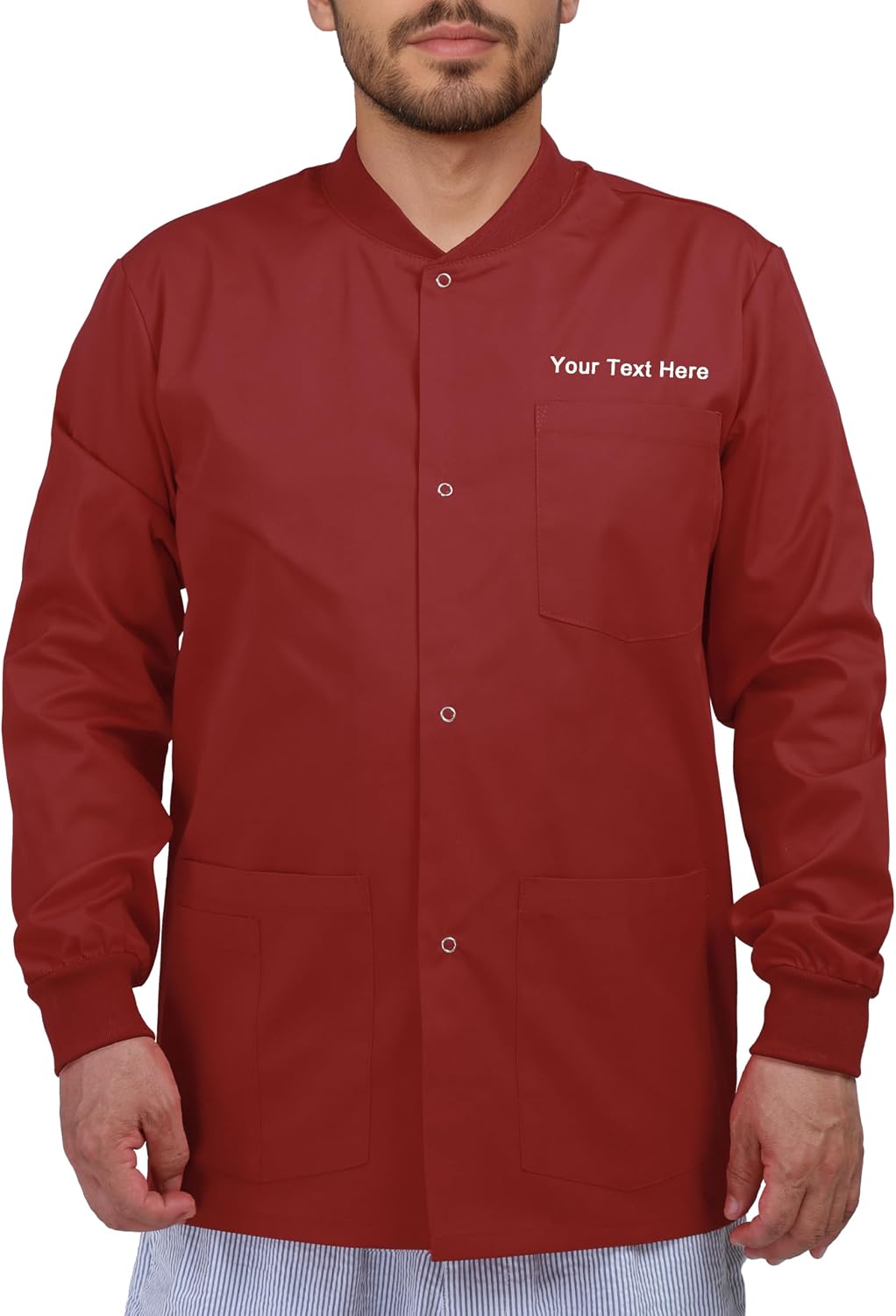 Personalized Customizable Embroidered Men’s Snap Front Scrub Jacket - Add Your Embroidered Text