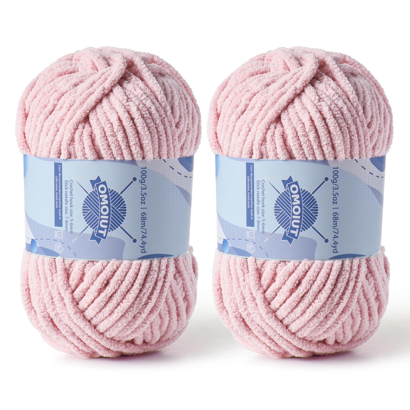 2 Pack Chunky Chenille Yarn for Crocheting, Baby Yarn for Crocheting Soft Blankets, Bulky Yarns for Crochet Amigurumi, 200g (148.7yds) Fluffy Velvet Yarns for Hand Knitting (2 Pink)