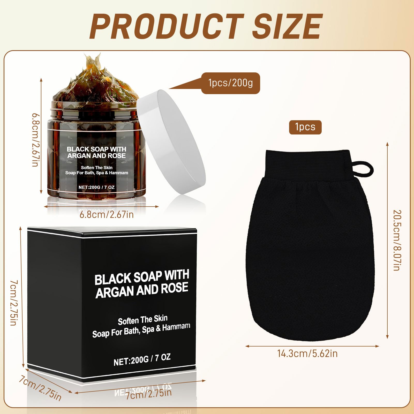 Savon Noir à L'argan et à la Rose,Savons Noirs Marocain avec Gant Exfoliant,Savon Exfoliant pour le Corps au savon Noir,Gel Douche exfoliant pour Peau Douce,Deep Cleansing and Softening Skin