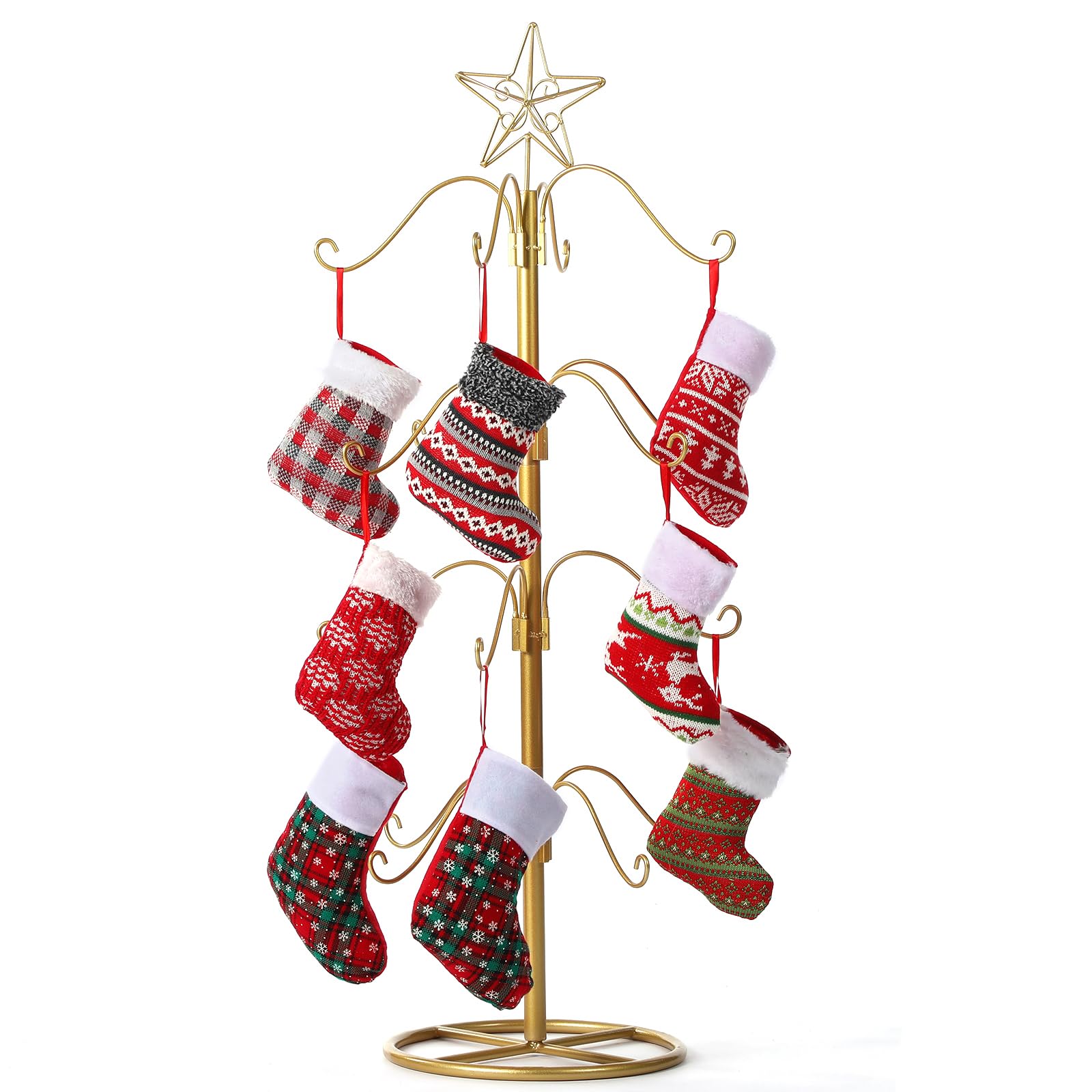 Blulu Support de sapin de Noël en métal de 99 cm avec crochet à suspendre pour décoration de Noël, vacances, fournitures de fête (doré)