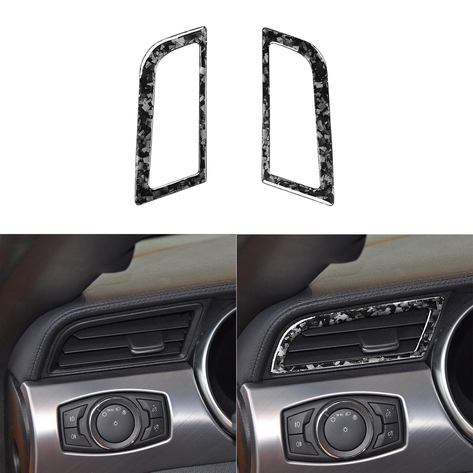 Car Dashboard Instrument Panel Side Air Conditioner AC Outlet Vent Frame Trim Sticker Glossy Black Forged Carbon Fiber Decoration Compatible with Ford Mustang 2015-2020 Auto Interior Accessories