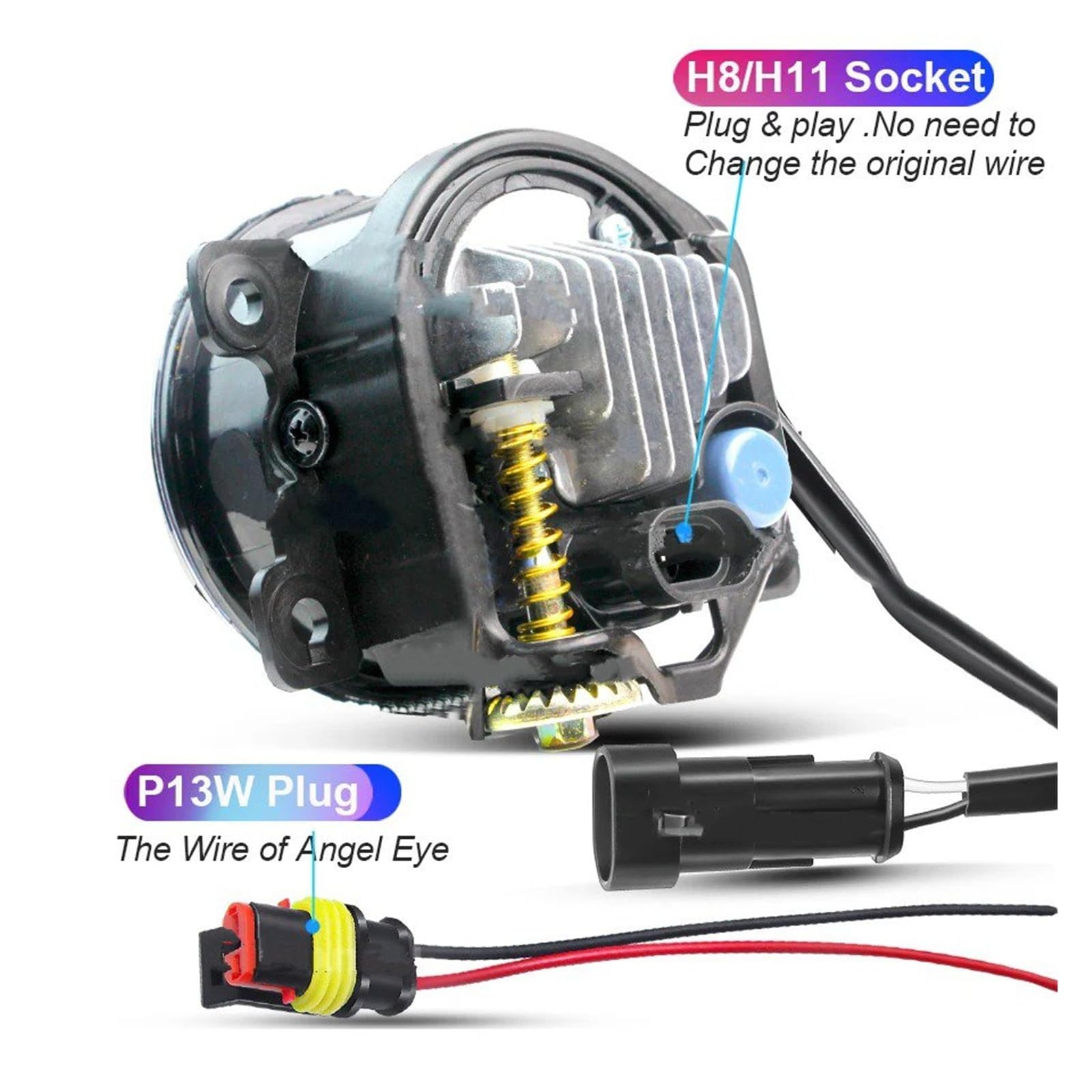 Para Suzuki Para Swift Para Deporte 2007-2020 2 Piezas 30W LED Luz Antiniebla Ojo Ángel Diurna Canbus Lámpara Frontal DRL Montaje Faros Antiniebla(Amarillo)
