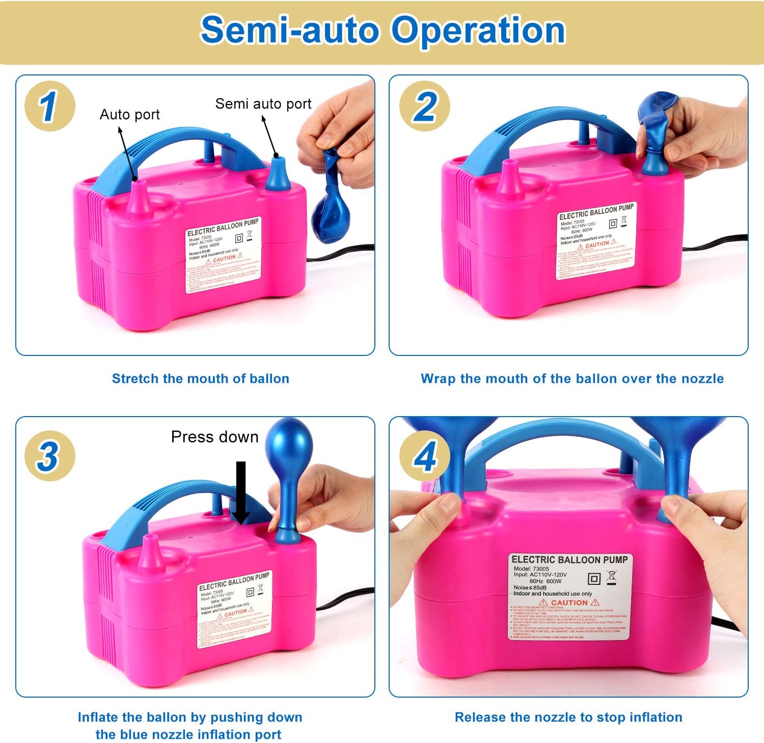 Gresus Electric Balloon Pump,110V 600W Portable Dual Nozzle Quick-Fill Balloon Inflator/Blower for Party Decoration