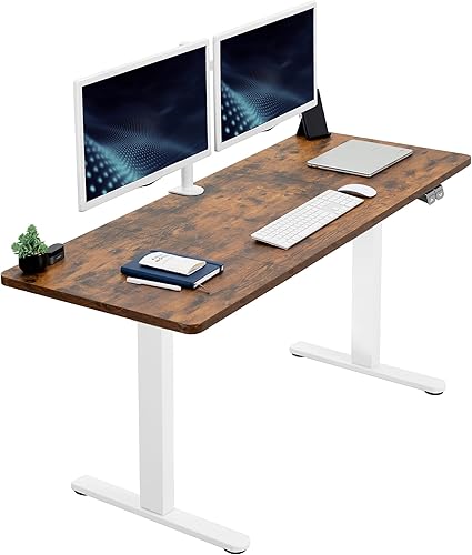 VIVO DESK-KIT-W06N - Escritorio eléctrico de altura ajustable para trabajo de pie, 60 x 24 pulgadas, cubierta sólida de una pieza color café vintage