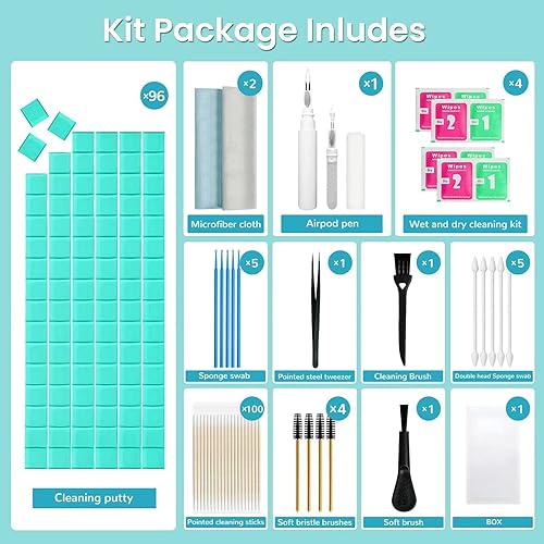 Miniatura 2 de Kit de limpieza para Airpods 221 piezas de masilla de limpieza para auriculares quitar cera de oídos, kit de limpieza de teléfono, cepillo de pluma,